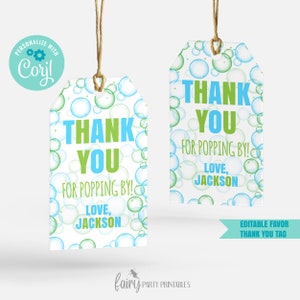 EDITABLE Printable Bubbles Thank You Tag, Summer Bubbles Birthday Favor ...