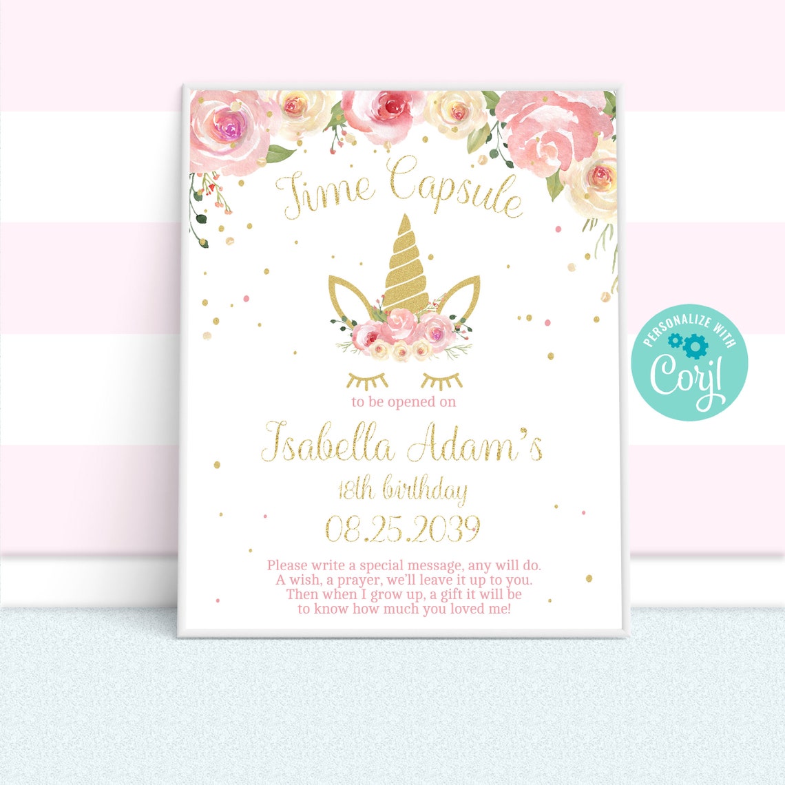 Printable Unicorn Time Capsule First Birthday Girl Time - Etsy