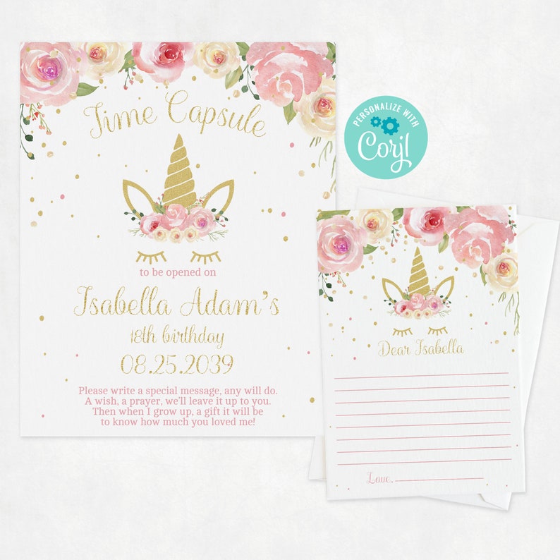 Printable Unicorn Time Capsule First Birthday Girl Time - Etsy