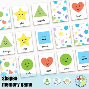 Tarjetas de juego de memoria de formas imprimibles, tarjetas de combinación de formas, juego de memoria de formas, juguetes educativos Montessori, tarjeta de memoria para niños pequeños