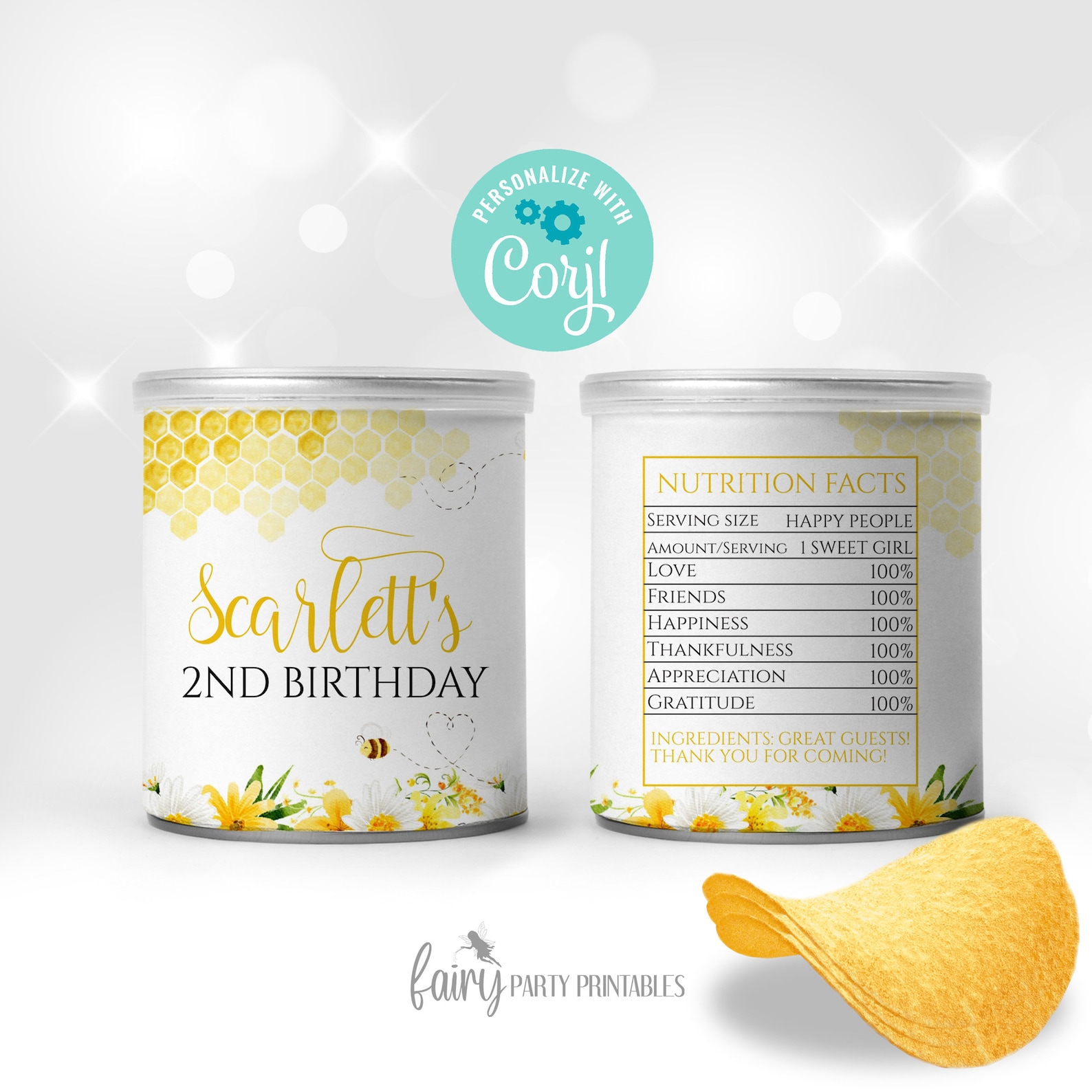 EDITABLE Honey Bee Chips Stack Label Bee Chips Can and Lid Etsy