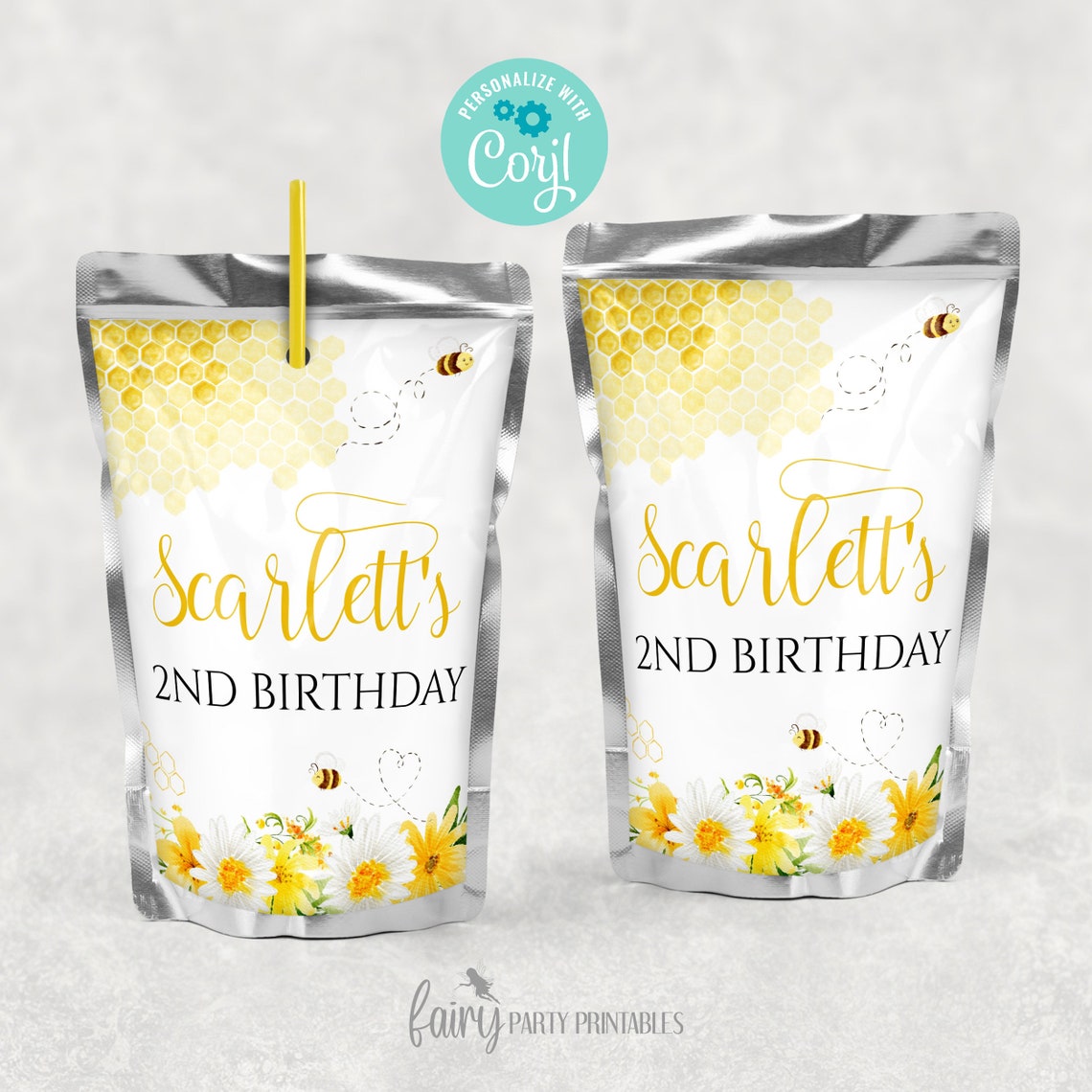 EDITABLE Bee Capri Sun Labels Bumble Bee Juice Pouch Corjl Etsy