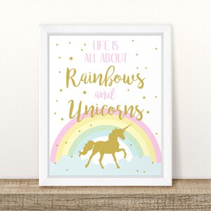 Printable Unicorn Birthday Sign, Rainbows and Unicorns Birthday Sign, Unicorn Birthday Decor, Gold unicorn Birthday Decor INSTANT DOWNLOAD