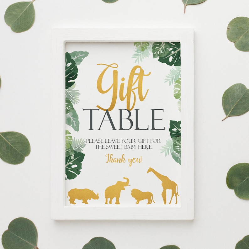 Printable Gold Safari Animals Gift Table Sign Gold Jungle - Etsy
