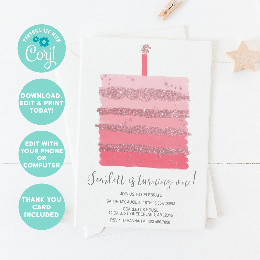 EDITABLE Printable 1st Girl Birthday Invitation 1st Birthday - Etsy