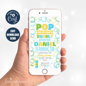 EDITABLE Bubble Birthday Evite, Boy Bubble Birthday Editable Template, Boy Bubble Garden Party, Summer Bubble Party DESCARGA INSTANTE