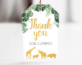 Printable Gold Safari Animals Baby Shower Favor Thank you Tag, Safari Favor labels, Baby Shower Thank you Tags, Gold Jungle Animals shower