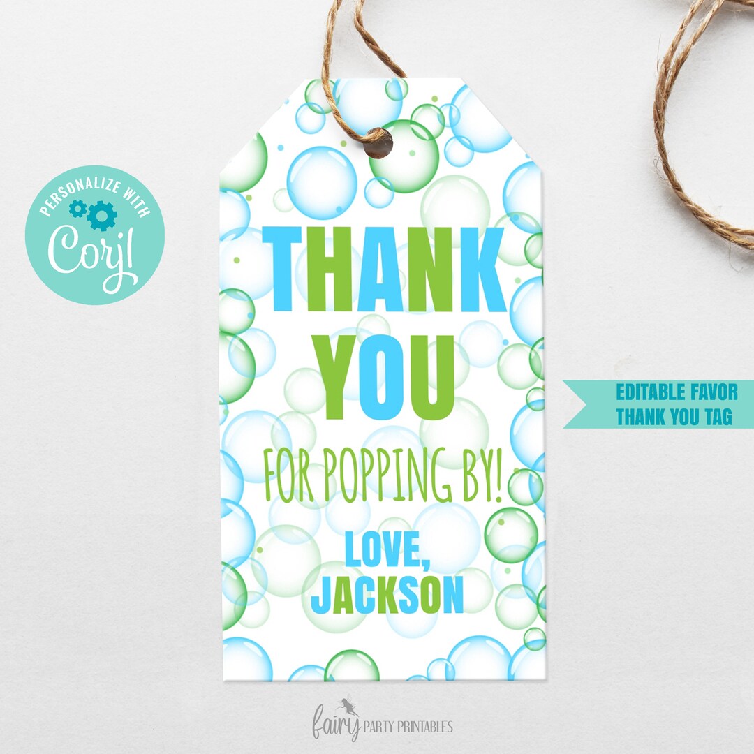 EDITABLE Printable Bubbles Thank You Tag, Summer Bubbles Birthday Favor ...