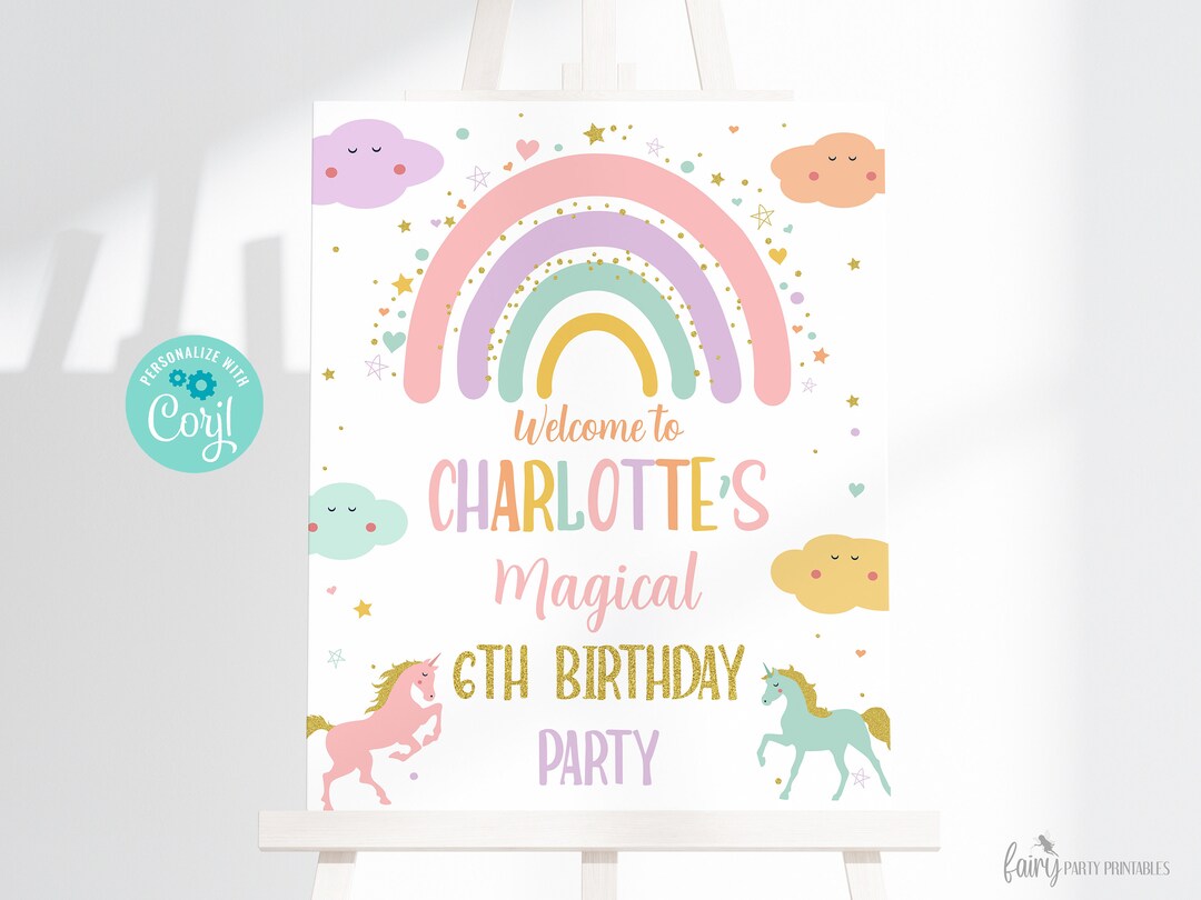 EDITABEL Printable Gold Unicorn Welcome Sign Unicorns and - Etsy