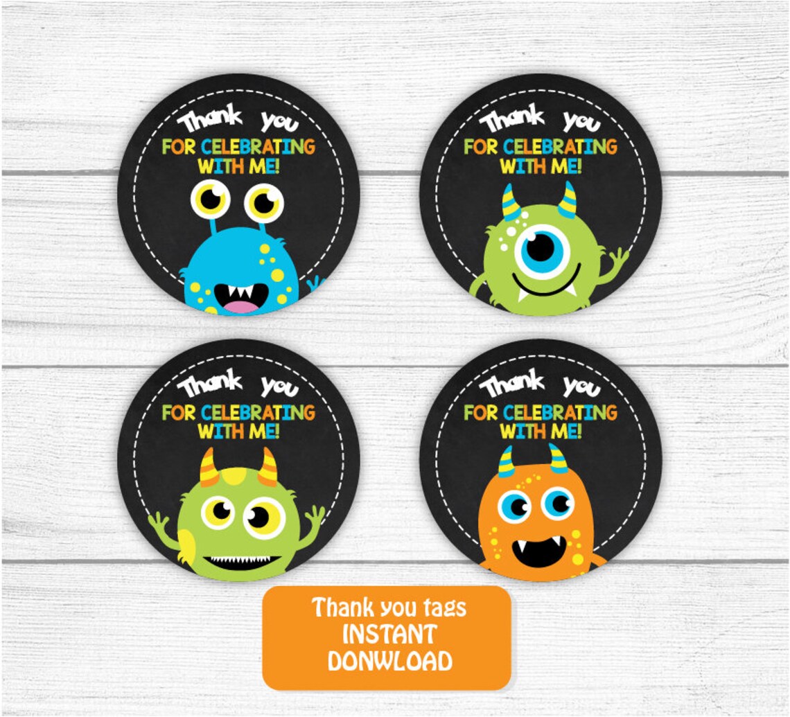 Printable Monster Thank You Tag Monsters Birthday Thank You - Etsy