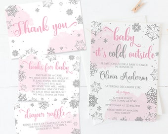 EDITABLE Baby It's Cold Outside Baby Shower Invitation, Silver Snowflake Baby Shower Package, Winter Baby Shower Set, Baby Shower Bundle