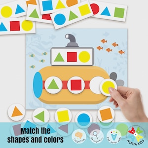 Atividade de correspondência de formas e cores para impressão, atividade para crianças de cores e formas, reconhecimento de cores e formas, jogos educativos divertidos