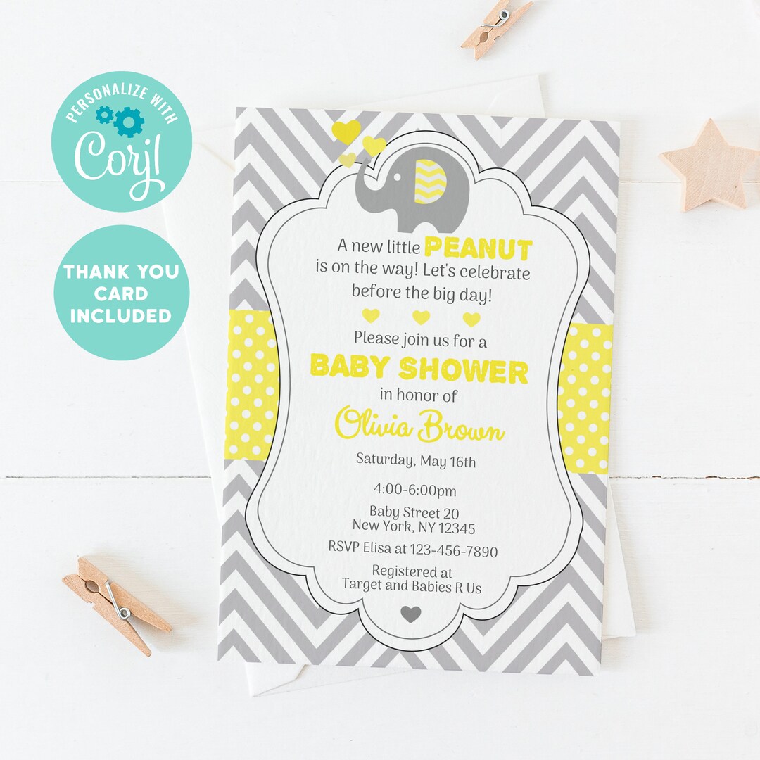 EDITABLE Elephant Baby Shower Invitation, Elephant Printable Party ...