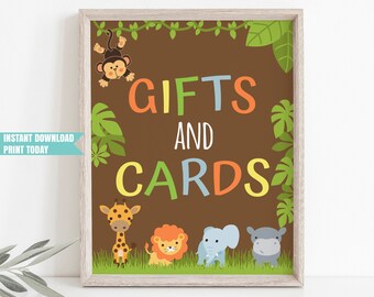 Printable Jungle Animals Gift Table Sign Safari Baby Shower Gift Table Sign Wild Jungle Birthday Gift and cards Table Sign INSTANT DOWNLOAD