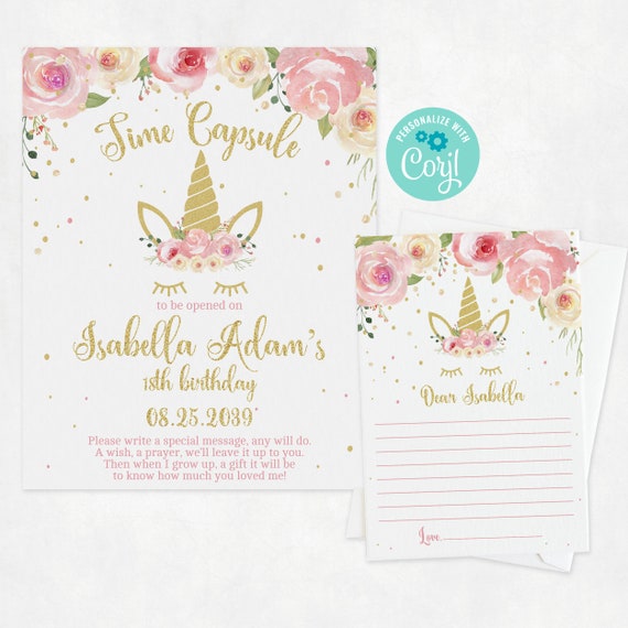 Printable Unicorn Time Capsule First Birthday Girl Time | Etsy