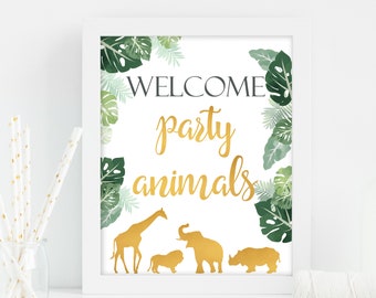 Printable Baby shower Welcome gold Safari Sign, Welcome Party Animals Shower Sign, Shower Gold Welcome Jungle Safari Sign INSTANT DOWNLOAD