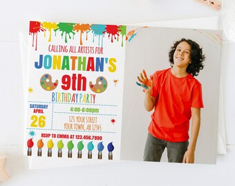 EDITABLE Printable Boy Artist Painting Birthday Invitation, Painting Photo Birthday Party Invite, Little Artist Birthday Invitation Template