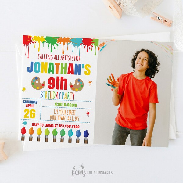 EDITABLE Printable Boy Artist Painting Birthday Invitation, Painting Photo Birthday Party Invite, Little Artist Birthday Invitation Template