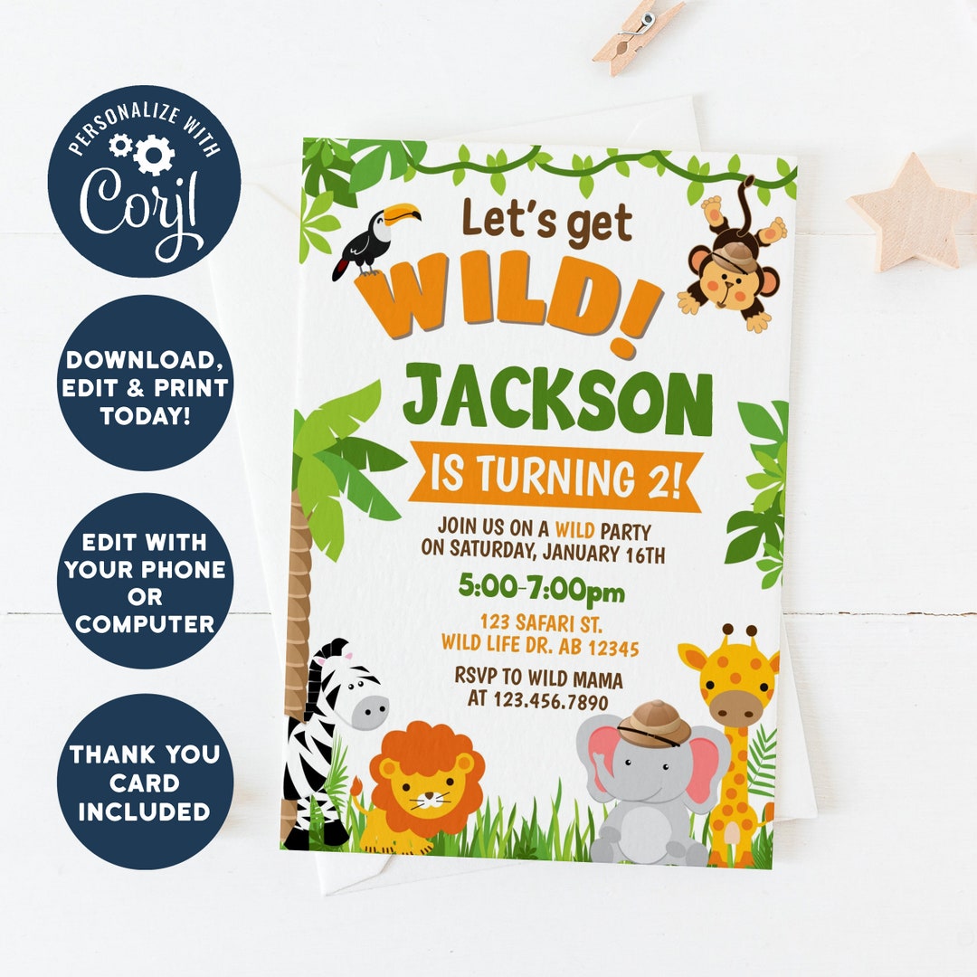 EDITABLE Printable Jungle Birthday Invitation,wild Birthday Invitation ...