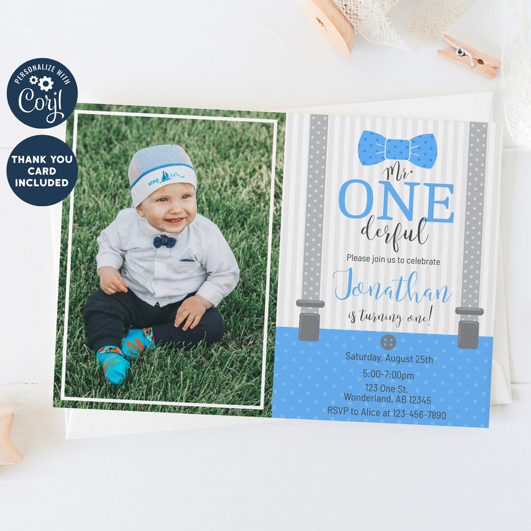 EDITABLE Printable 1st Boy Birthday Invitation, Mr. Onederful Birthday
