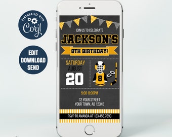 EDITABLE Hockey Birthday Electronic Invitation Template, Hockey Sports Evite, Boy Hockey Birthday Invitation, Hockey Evite Corjl Template