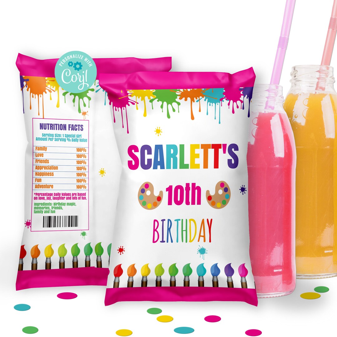 EDITABLE Painting Chips Bag Labels Paint Birthday Party Chips Etsy