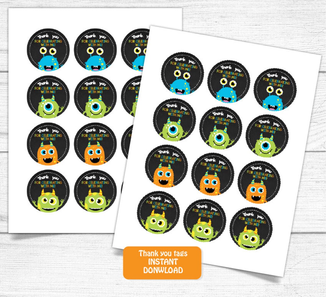 Printable Monster Thank You Tag Monsters Birthday Thank You - Etsy