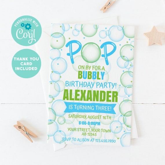 EDITABLE Bubble Birthday Invitation Boy Bubble Birthday Etsy