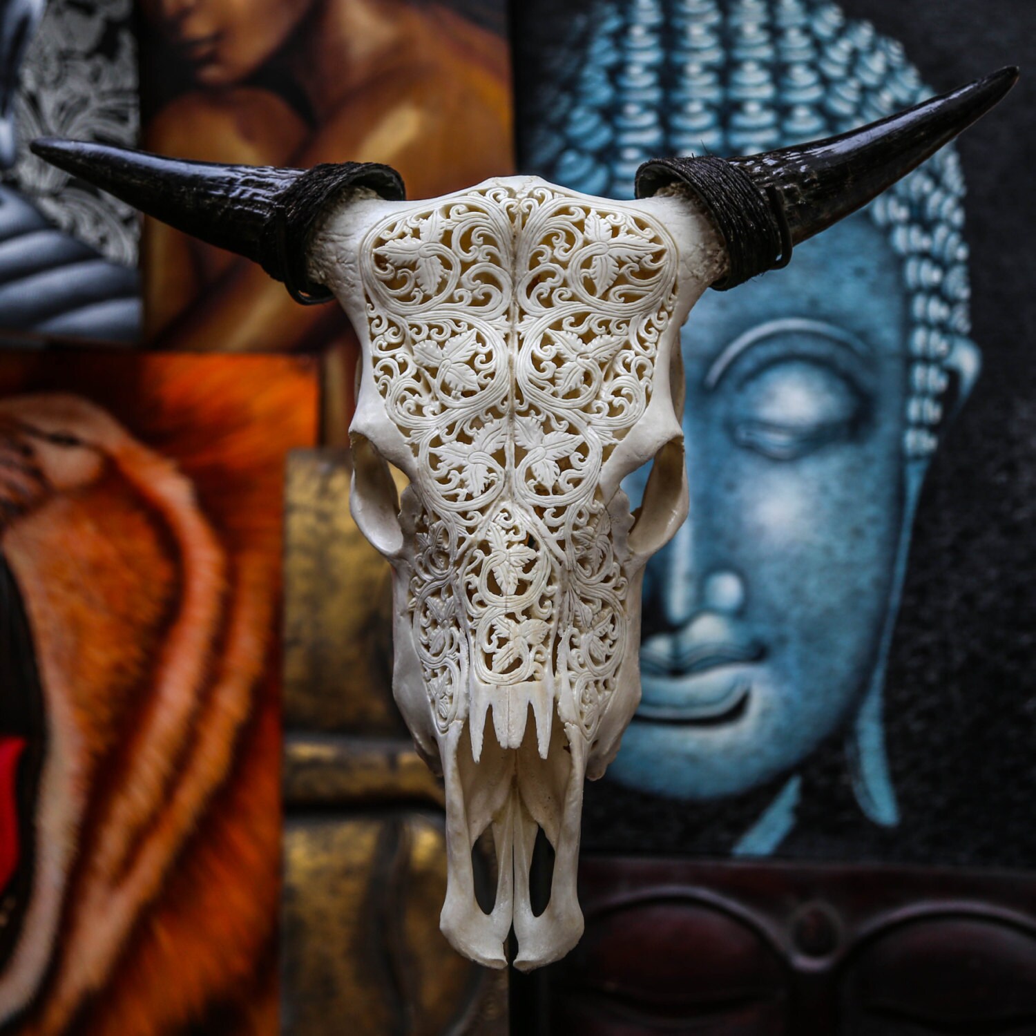 Beautiful Hand Carved Steer/ Cow Skull with Horns/ Bull ...