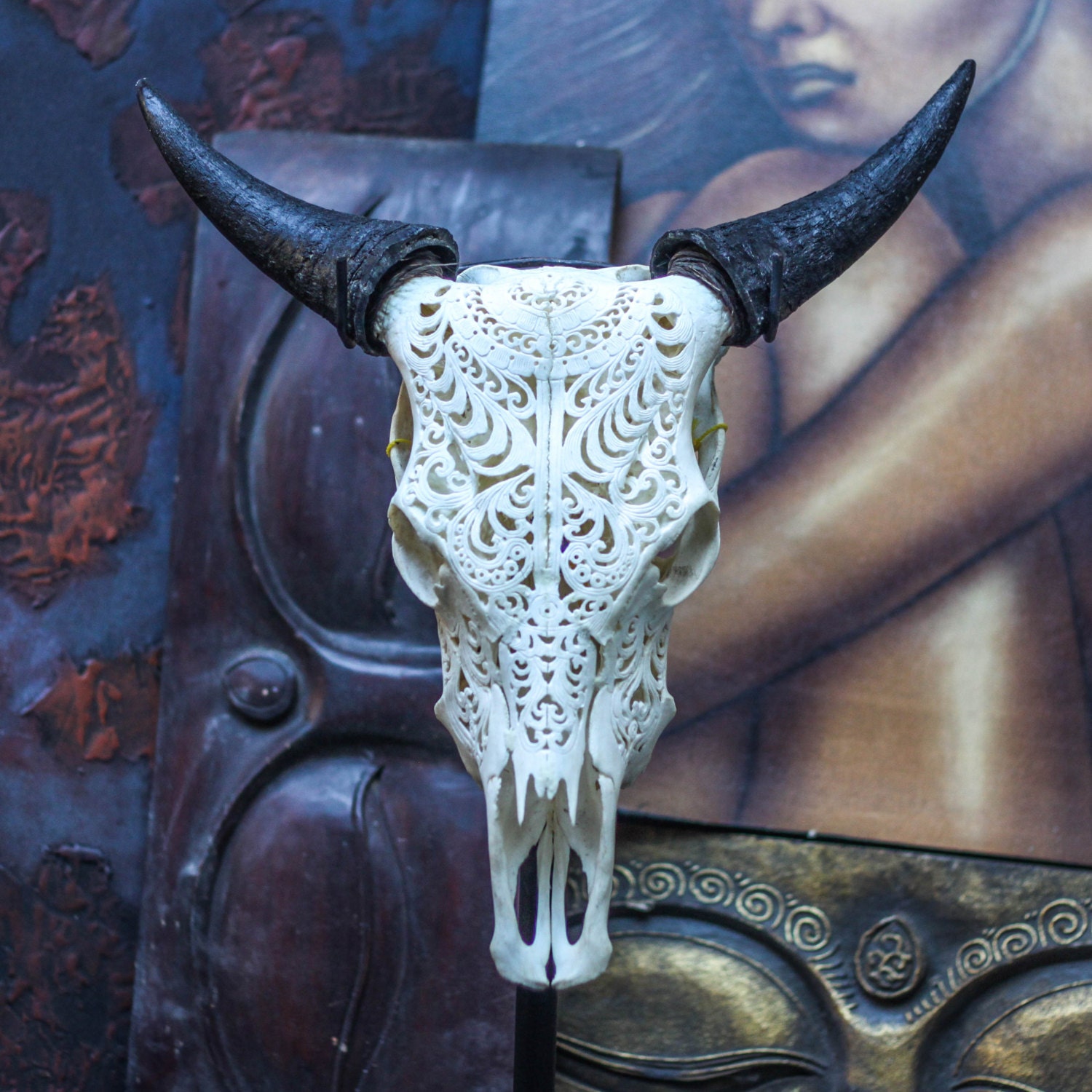 SALE Tribal Beautiful Hand Carved Steer/ Cow Skull with Etsy