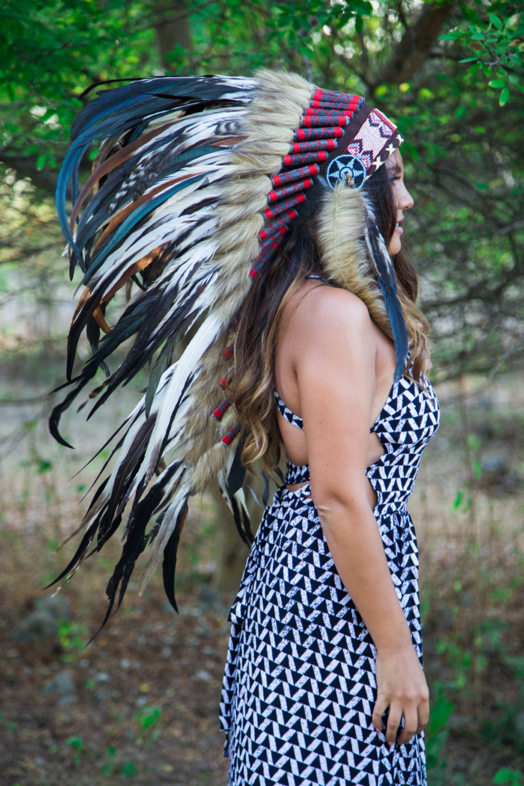 Indian Headdress Replica 100cm Chief Headdress W Real Etsy Il 1080xN.1068978493 Qdme