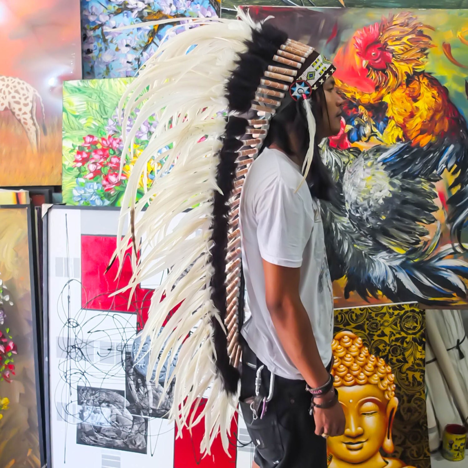 The Original Real White Chief Indian Headdress Replica Etsy