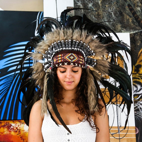 Copricapo indiano Replica 75cm w capo copricapo reale nere | Etsy Italia