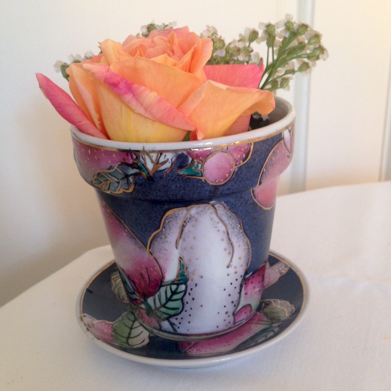 Navy Flower Pot with Matching Saucer