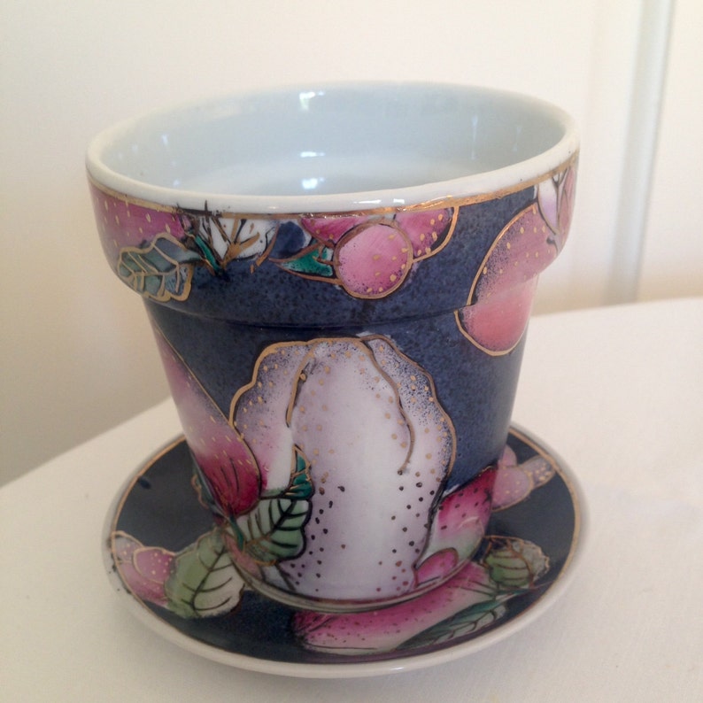 Navy Flower Pot with Matching Saucer