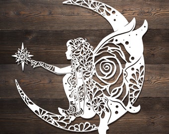 Fairy on Moon Rose Mandala SVG File - Laser, CNC, Cricut