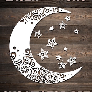 Luna e stelle Mandala File SVG - Laser, CNC, Cricut