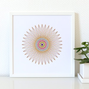 Cartone ricamato a mano modello rosetta filo incrociato multicolore.decorazione contemporaine.design textile.art grafica.ricamo fatto a mano