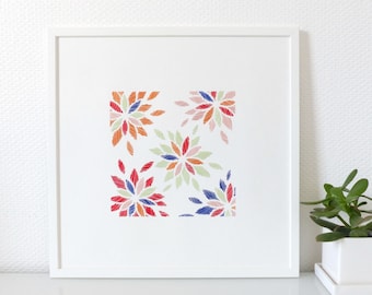 Hand embroidered paper tableau multicolor graphic flowers pattern.wall art.textile design.contemporary decor.modern embroidery.art craft