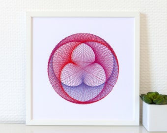 Hand embroidered paper tableau 3 colors crossed threads rosette pattern.contemporary embroidery.modern decor.textile design.textile art