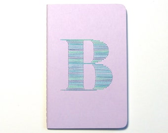 Hand embroidered notebook monogram initial B.gradient colors thread.writing accessory.typographic design.notebook.gift for woman and teen