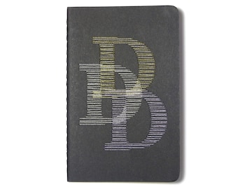 Shiny hand embroidered monogram notebook initial D.gold.champagne.parma.typography.writing.notes.graphic design.gift for man woman or teen
