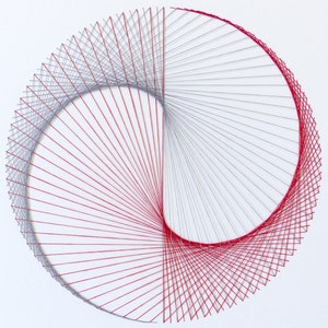 Hand embroidered paper tableau grey and red string art Yin & Yang pattern.contemporary decor.design.graphic textile art.modern embroidery image 7