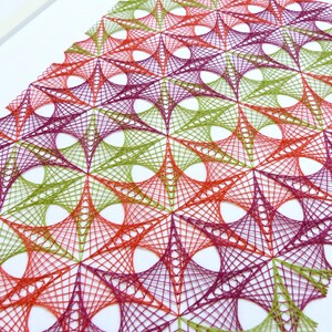 Hand embroidered paper tableau moss green saffron plum geometric crossed threads designs image 7