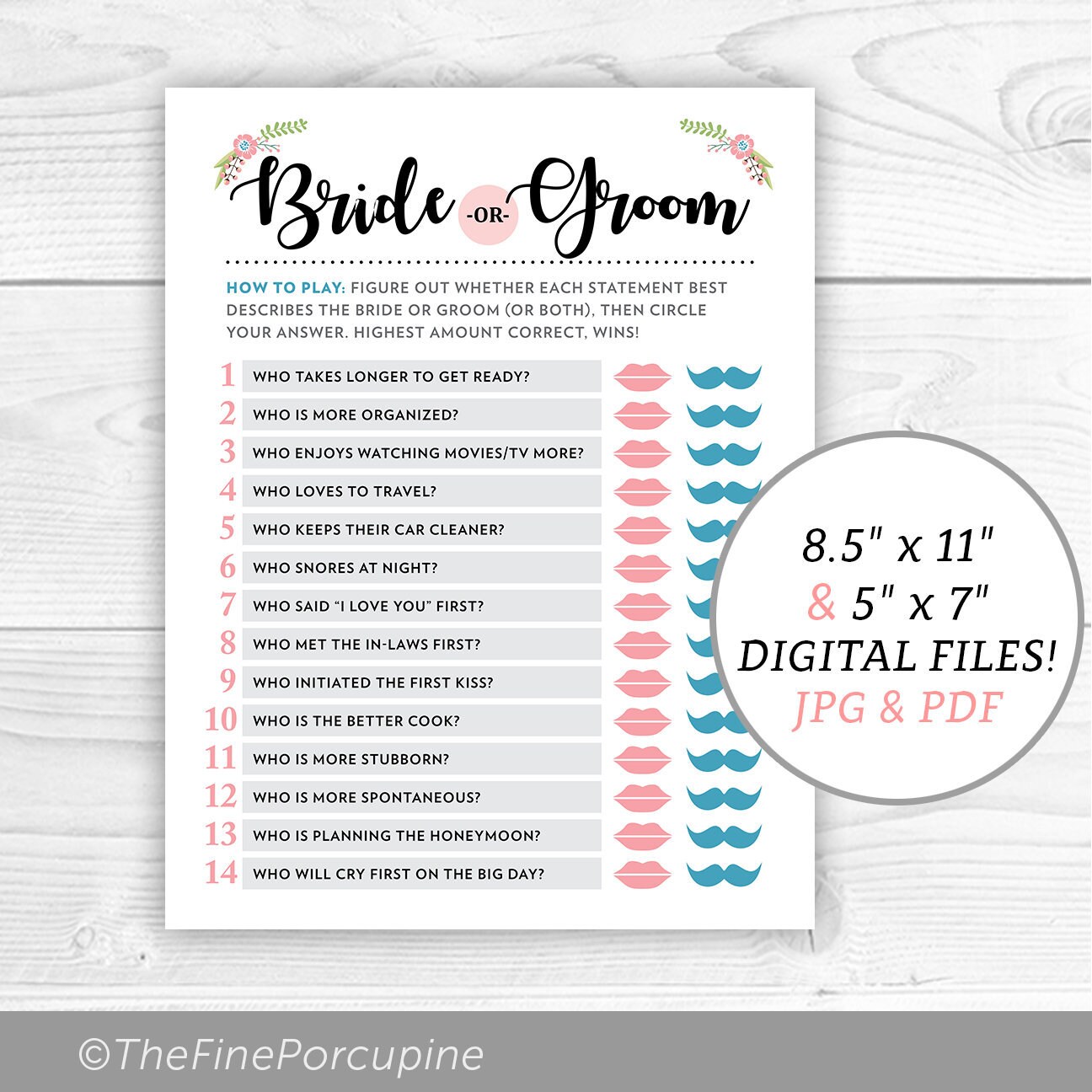 Bride or Groom Game Bridal Shower Game Bridal Shower Etsy