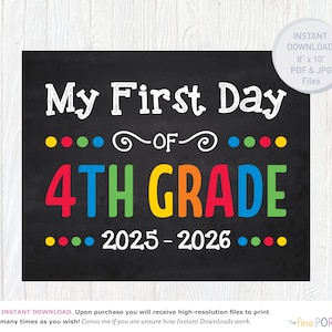 First Day of 4th Grade Sign: Digital Chalkboard 8x10 Photo Prop (PDF & JPG Download)