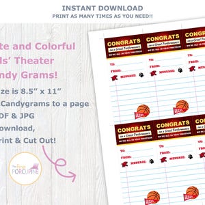 High School Musical Inspired - Candy Gram Printable - Treat Tags - Actor Gift - Theater Candygrams