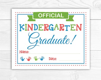 Kindergarten Graduation Printable Certificate - Instant Download