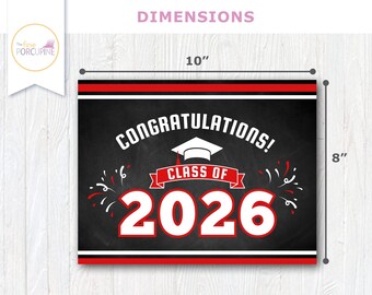 Printable Graduation Sign, Congratulations Graduate Class of 2026, Red School Colors, 8x10 PDF & JPG