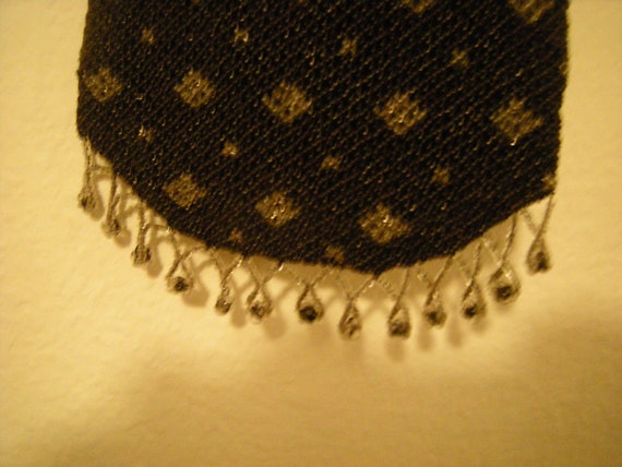 vtge beaded purse-black pouch-silver trim-ribbon … - image 3